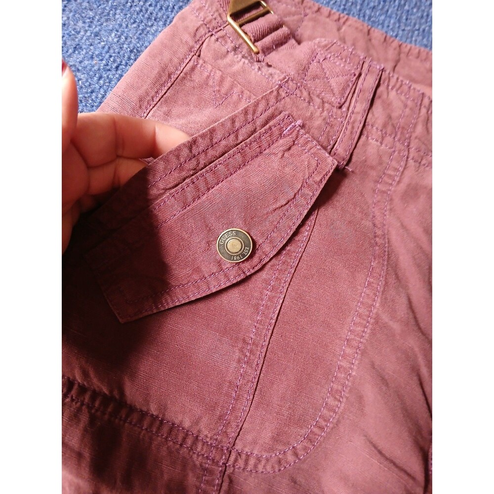 GUESS ECO Women's Wine Cargo Pants, Zipper Pockets, Size 27 - Picture 10 of 15